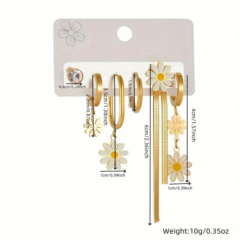 6 Pièces Boucles d'oreilles asymétriques en forme de marguerite