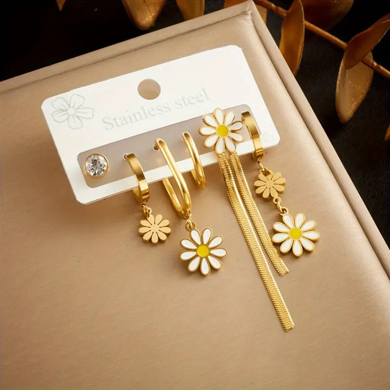 6 Pièces Boucles d'oreilles asymétriques en forme de marguerite
