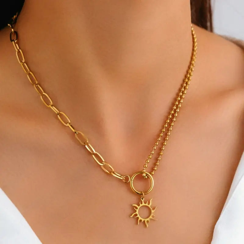 Collier pendentif élégant bohème ajouré - Chaîne en acier inoxydable 316L