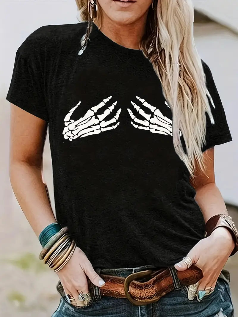 T-shirt à col rond - Design main de squelette