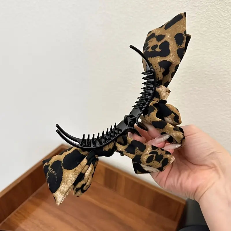 Pince à Cheveux Nœud Imprimé Léopard Vintage