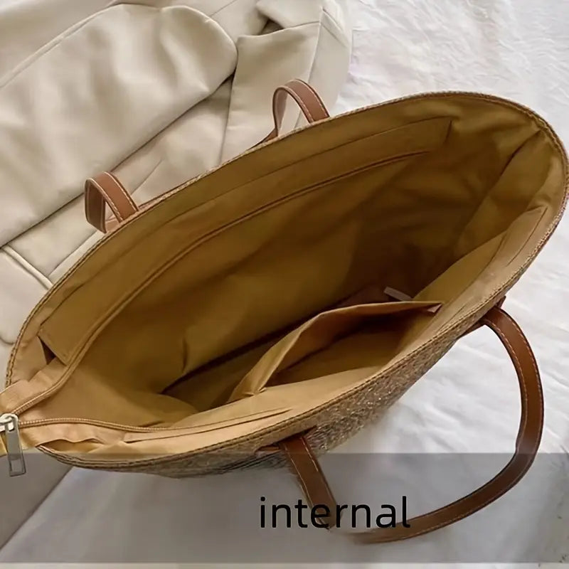 Sac à bandoulière en bambou tressé élégant - Grande capacité